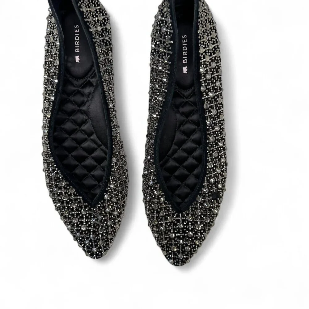 Birdies Women's Goldfinch Pointed Toe Suede Ballet Flat in Pewter Crystal 8.5 - Picture 12 of 16